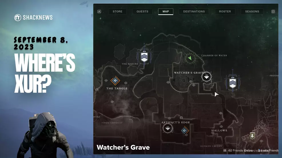 An image showing Xur's location on Nessus for September 8, 2023