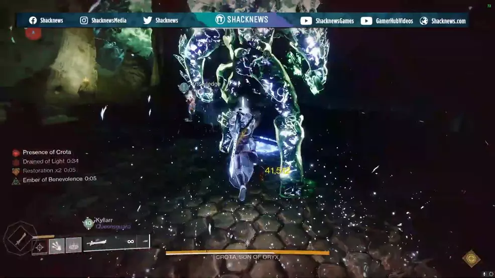 A player attacks Crota with a sword in Crota's End