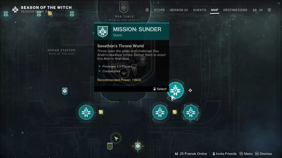 The map of the H.E.L.M. showing the Mission: Sunder