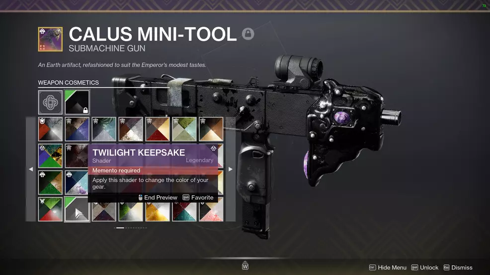 A Calus Mini-Tool with Twilight Keepsake shader applied