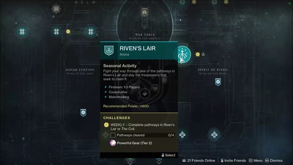 Riven's Lair highlighted on the map of the HELM