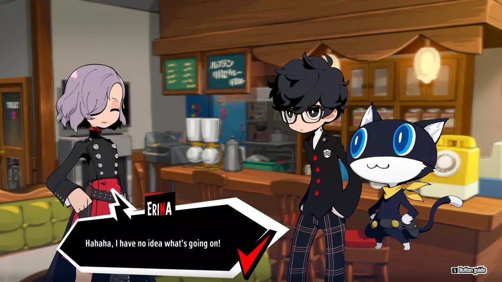 An anime cat, Persona 5's joker, and an anime young woman walk into a coffee bar