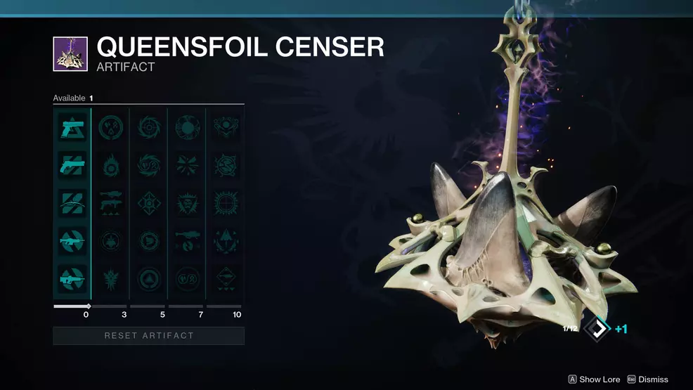 An image showing the Queensfoil Censer Artifact in Destiny 2