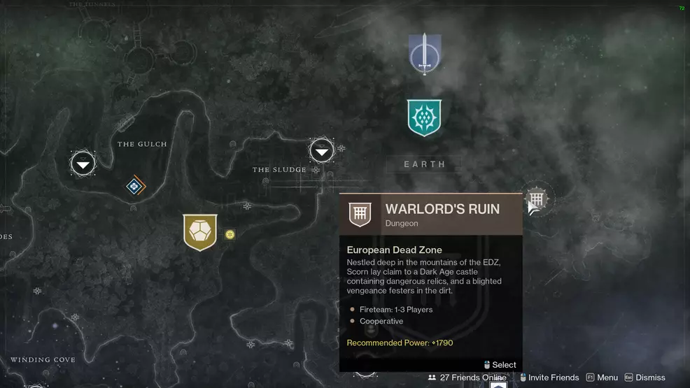 The Warlord's Ruin starting node on the map of the EDZ