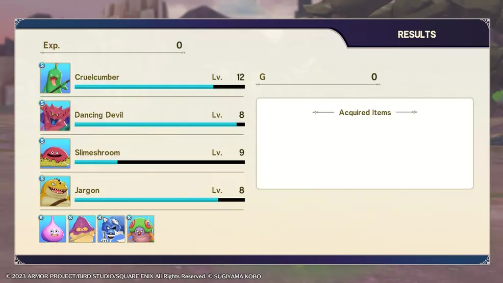 Post-battle leveling screen in DQM the dark prince
