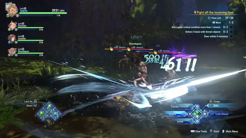 Yodarha striking at skeletons with his two swords in Granblue Fantasy: Relink