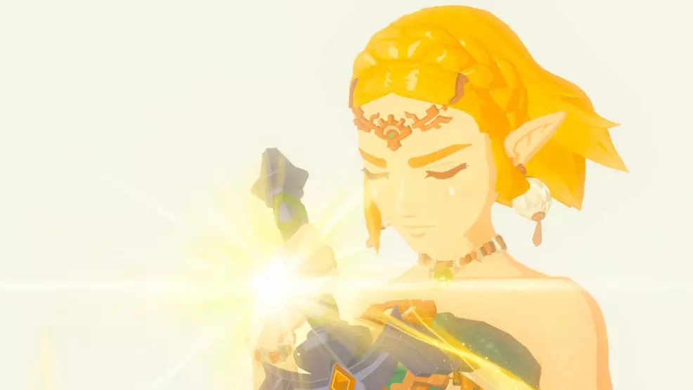 Image from the Zelda's Wish memory showing her holding the Master Sword.