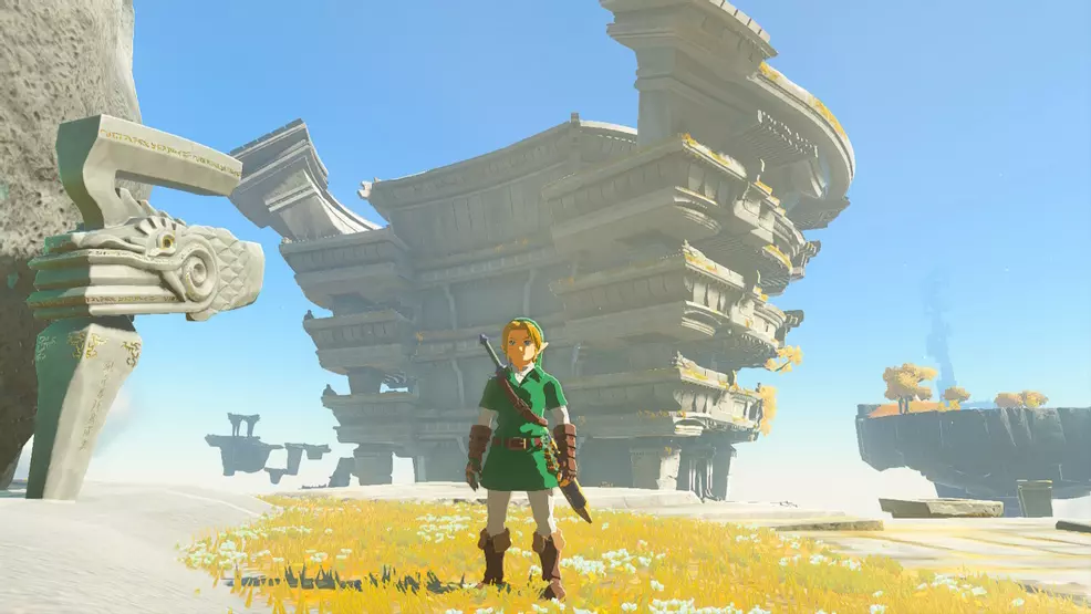 Image of Link standing in front of the Temple of Time.