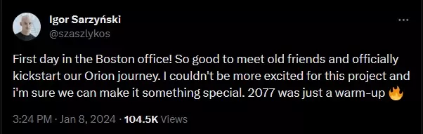 Нарративный директор Cyberpunk 2077 Игорь Сарзинский поделился уверенностью в начале работы над сиквелом игры в Twitter. Нарративный директор Cyberpunk 2077 Игорь Сарзинский поделился уверенностью в начале работы над сиквелом игры в Twitter.