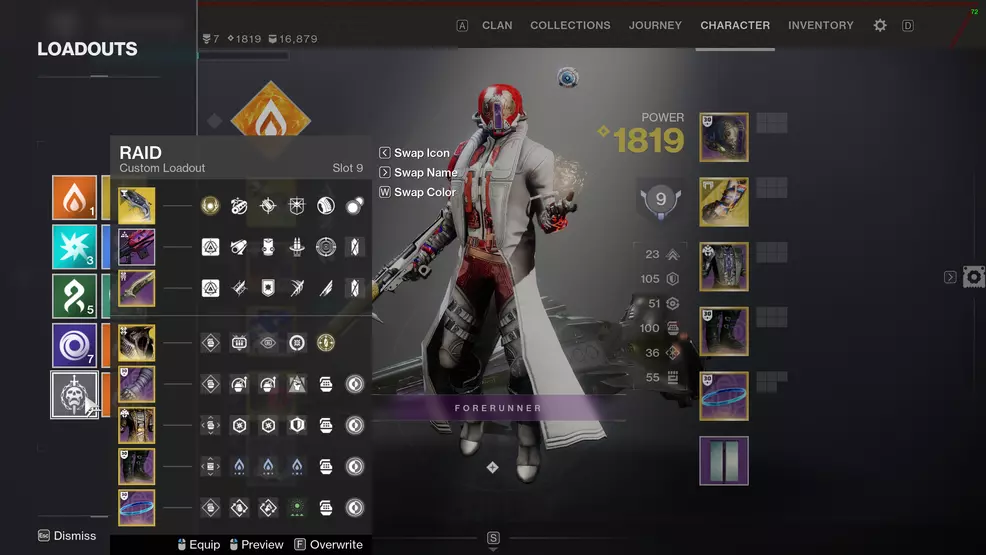 The loadout screen showing one made for the raid