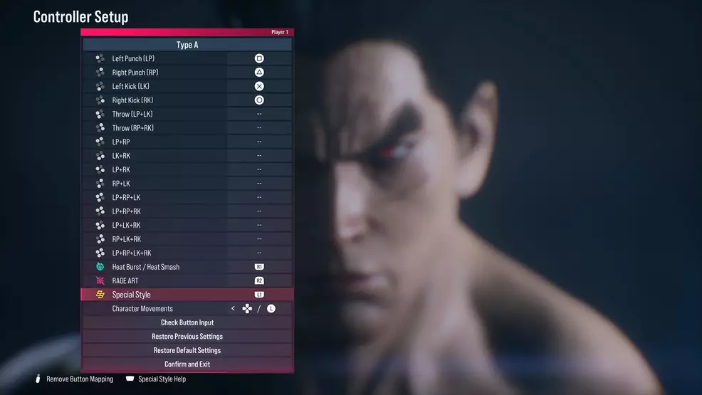 Параметры сопоставления контроллеров в Tekken 8 с выделенным специальным стилем. Параметры сопоставления контроллеров в Tekken 8 с выделенным специальным стилем.