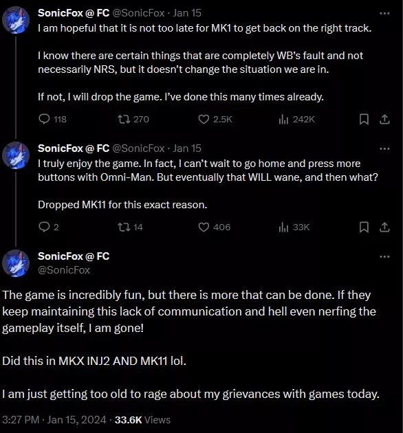 SonicFox tweets about possibly dropping Mortal Kombat 1