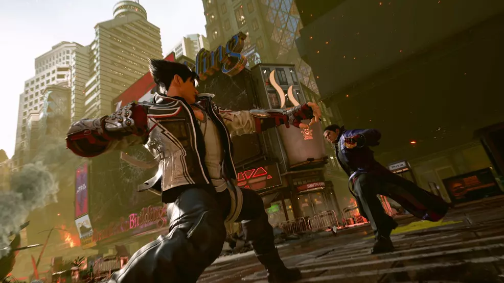 Джин Казама сражается с Кадзуей Мисимой в городе в сюжетном режиме Tekken 8. Джин Казама сражается с Кадзуей Мисимой в городе в сюжетном режиме Tekken 8.
