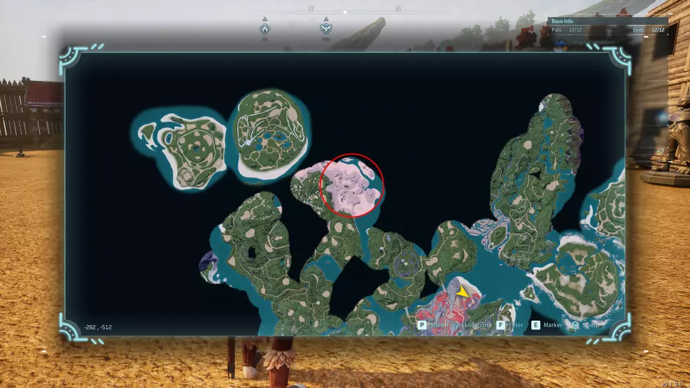 An image showing the location players can find Sulfur in Palworld
