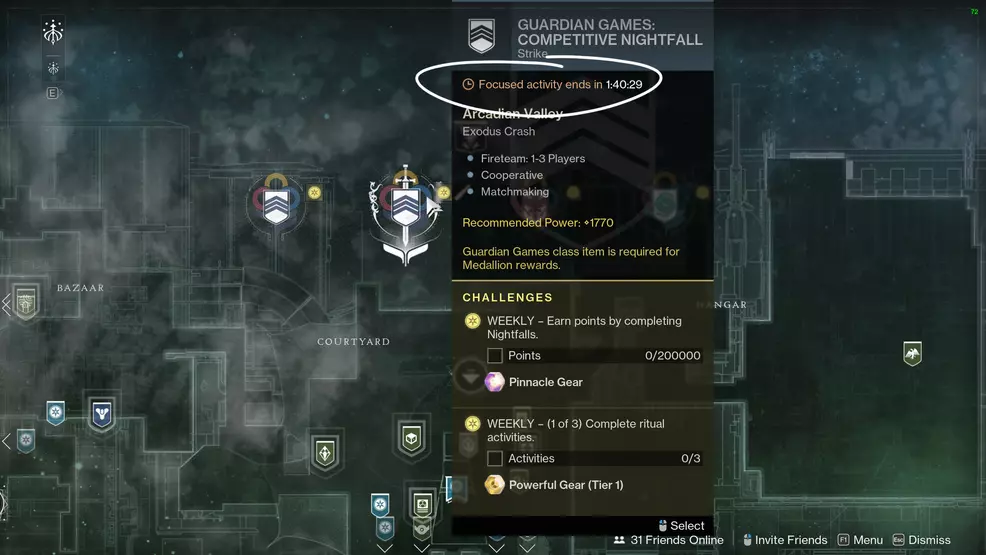 The Focused Activity end time circled on the map