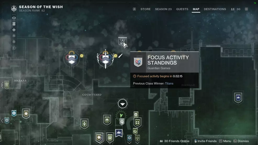 Highlighting the Focuse Activity Standings node to see the start time