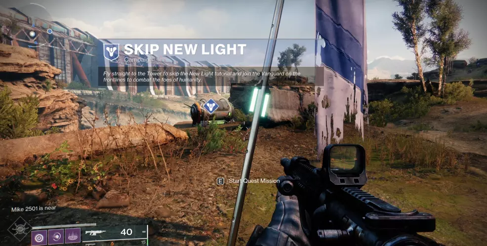 A flag that players can interact with to skip the Destiny 2 tutorial.