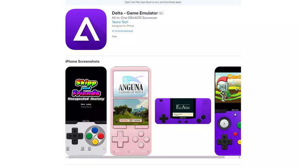 A screenshot of the store page for the Delta emulator on the App Store