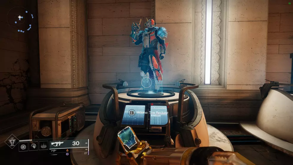 The player stands at a Holo-Shaxx and is able to enable Attunement