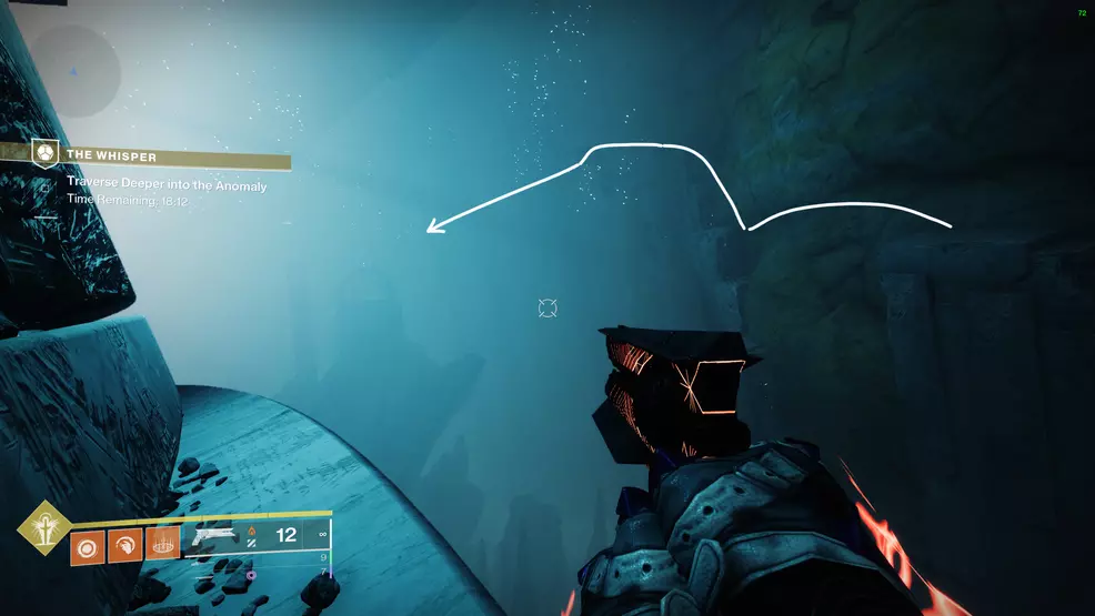 A pathway along the wall is highlighted by an arrow toward the Vex portal