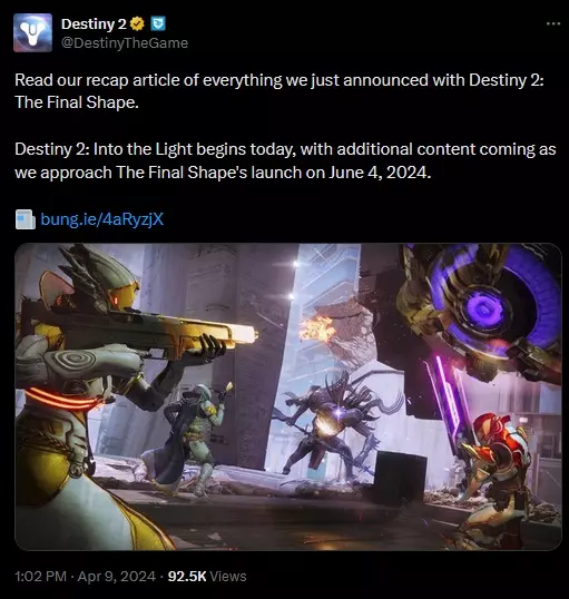 Destiny 2 tweet about the latest The Final Shape developer presentation