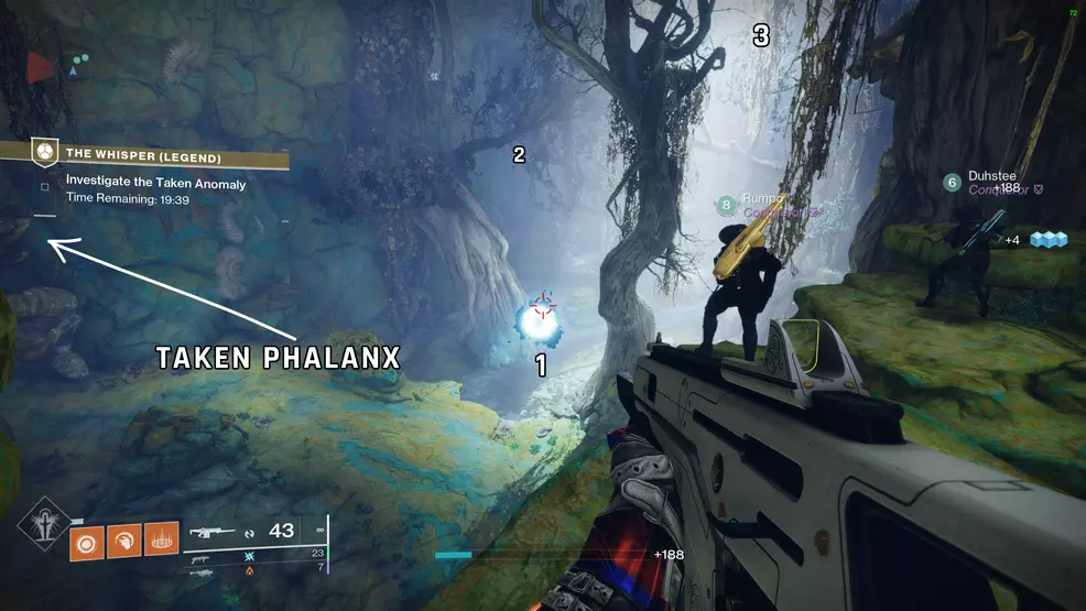 The starting cave showing the locations where the Taken Blights spawn