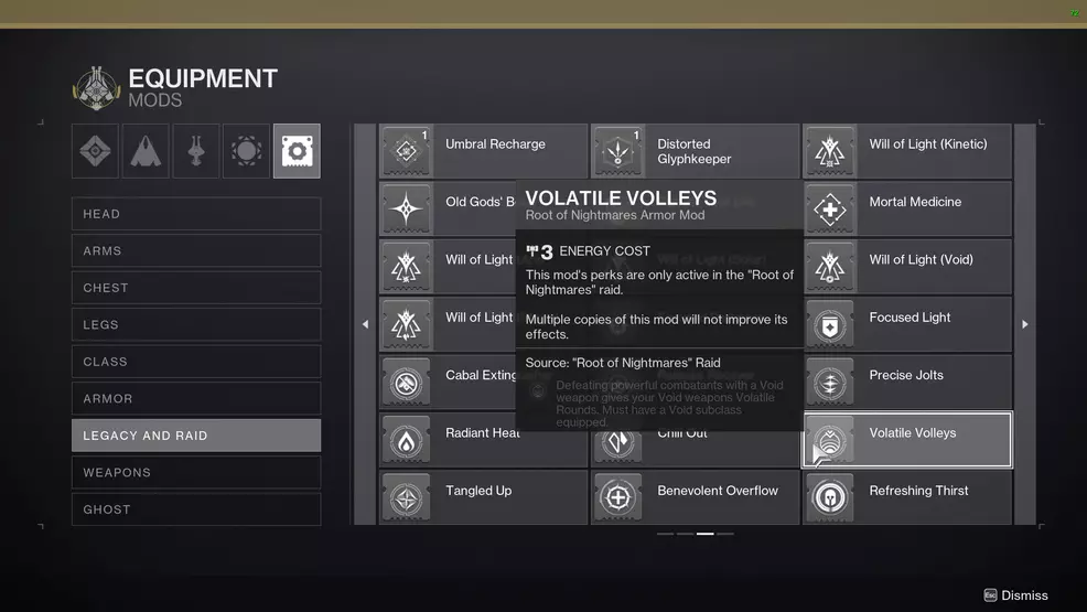 The mod screen highlighting a raid mod
