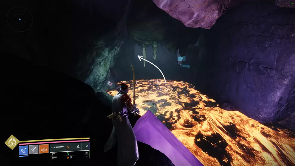 The player stands on a purple block