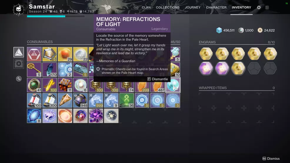 A memory of light in the inventory