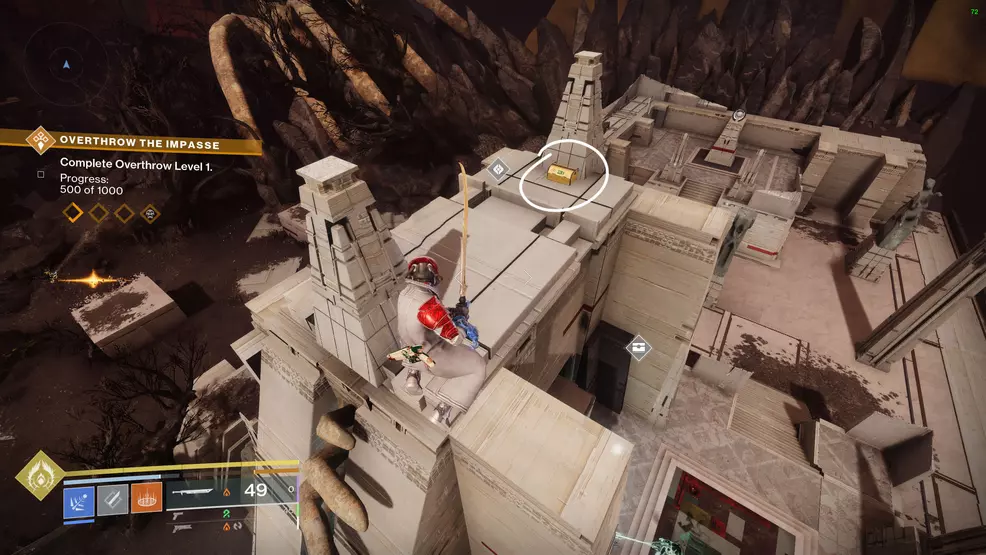 A regional chest on top of a large building in The Impasse
