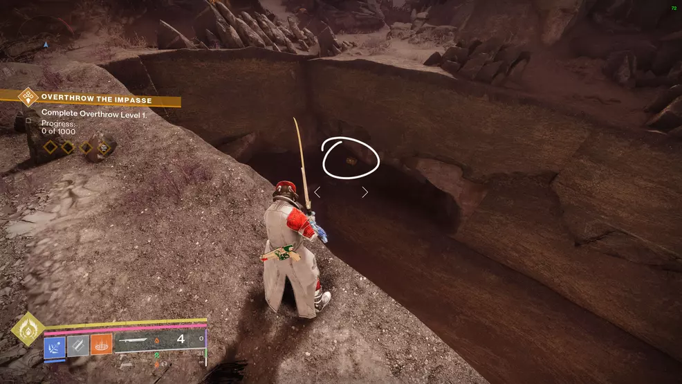 A chest on a ledge in a cut-out section of land
