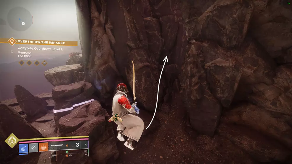 The player is near the Lost Sector platforms in The Impasse