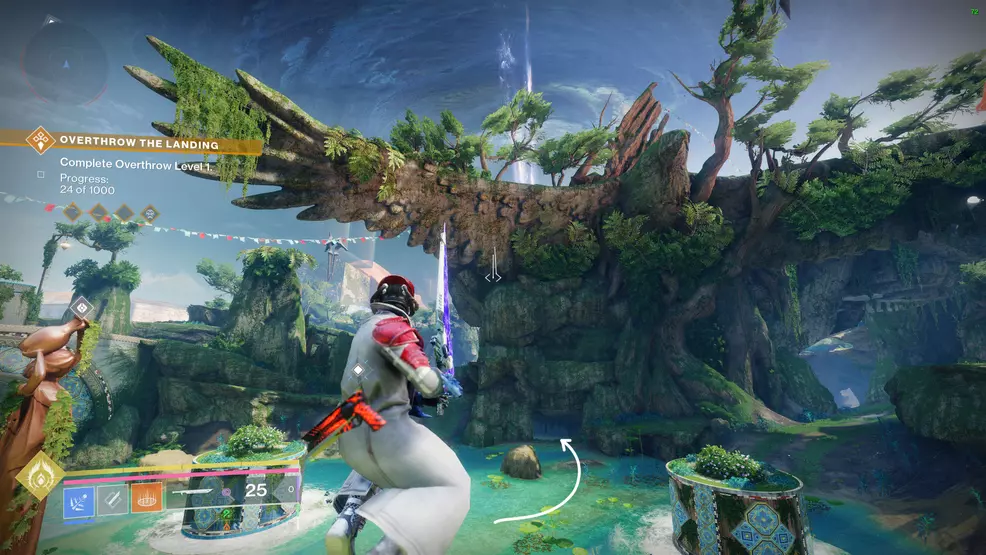 The player is looking at eagle mountain in The Landing