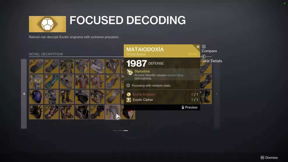 The new Novel Decrpytion tab at the Cryptarch
