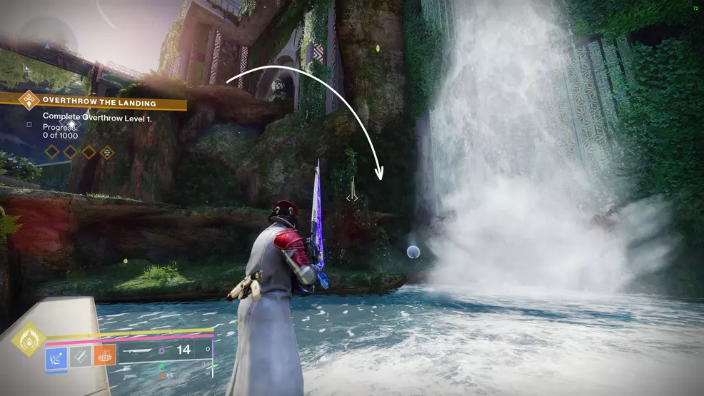 A Traveler orb by a waterfall