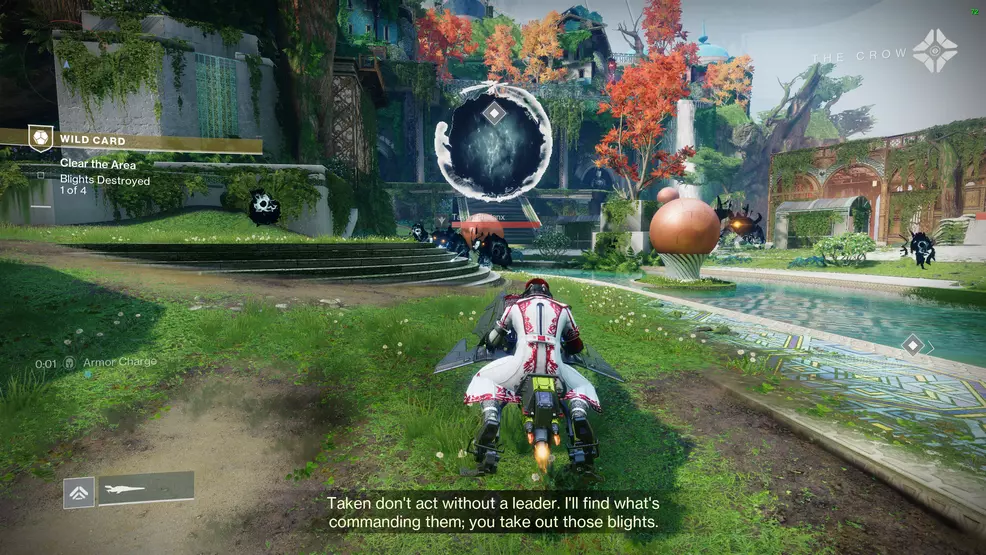 A large taken blight with enemies around it