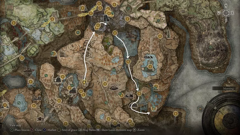 Map of the Shadow Realm showing the path to the lower area in the east