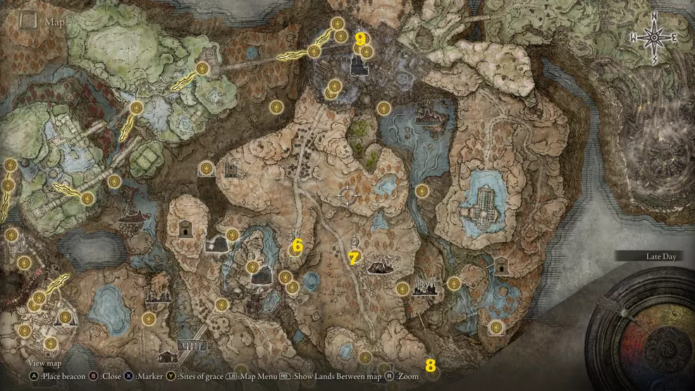 A map image showing where to find Miquella's Cross locations in Scadu Altus