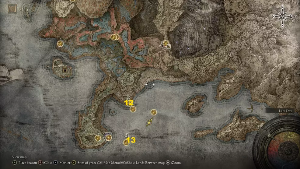 A map image showing where to find Miquella's Cross locations in Cerulean Coast