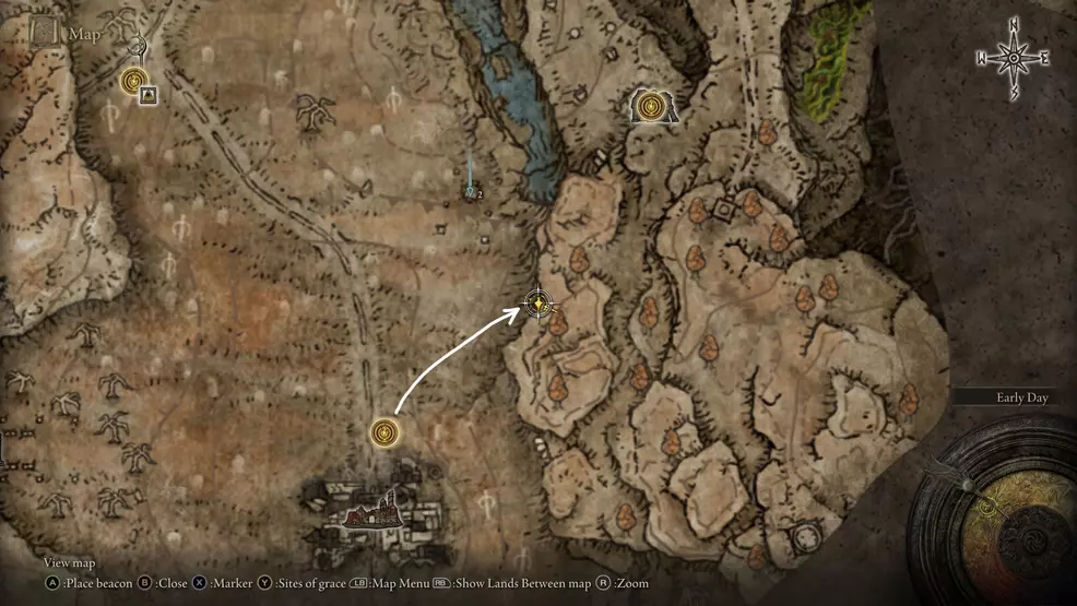A map showing the location of the Sacred Tower painting