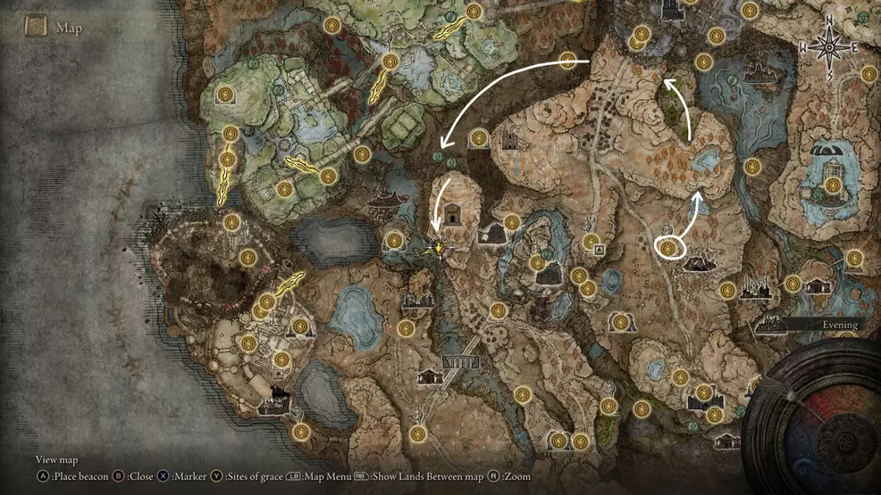A map showing the route to the Sacred Tower painting solution