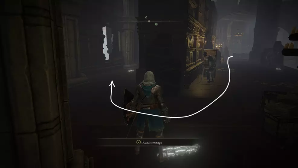 The player looks at a hole in the wall of the Storeroom