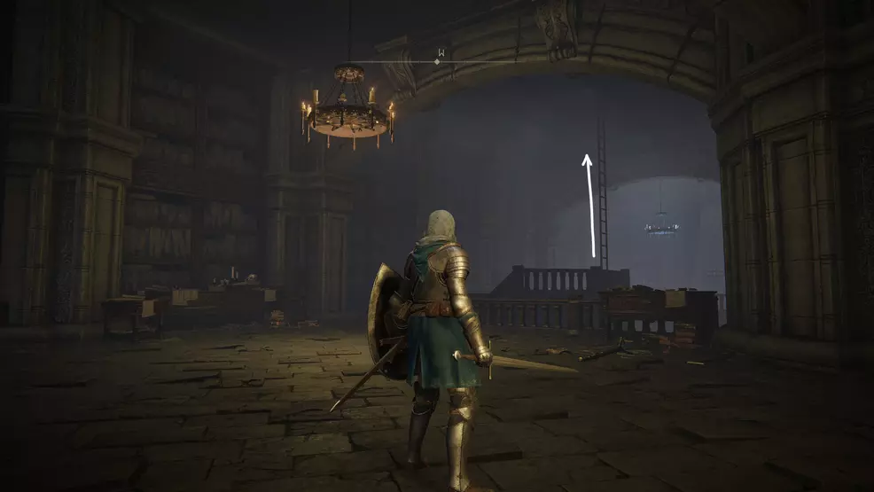 The player looks at the ladder in the Storeroom