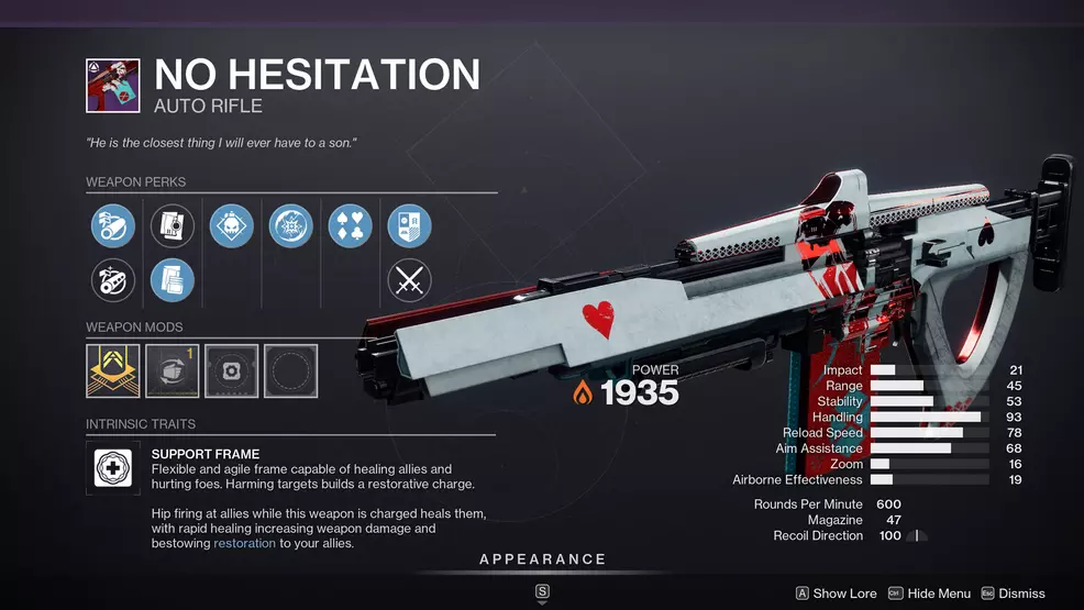 An image showing the No Hesitation Auto Rifle in Destiny 2