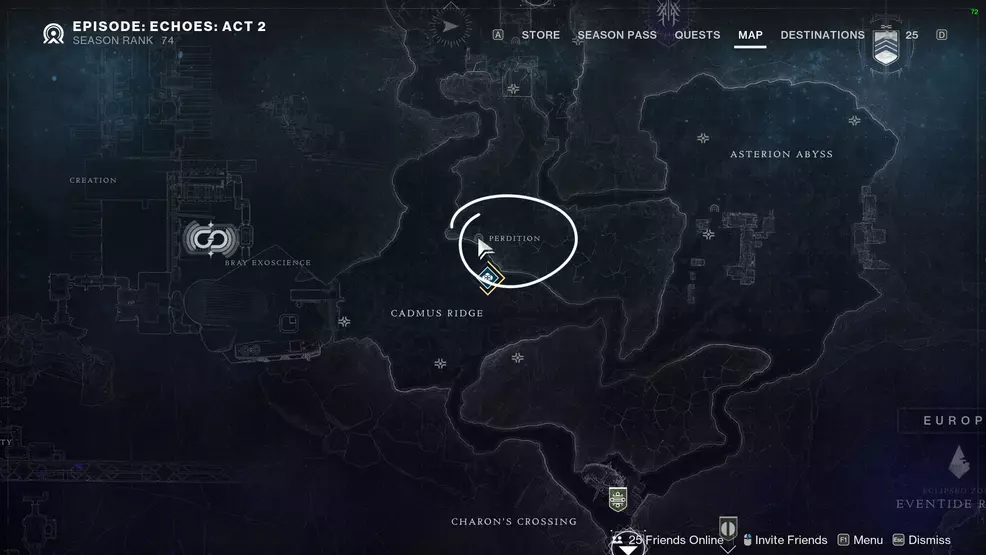 Perdition Lost Sector on Europa circled