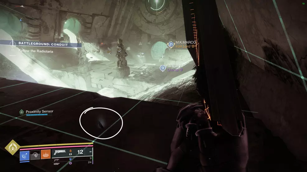 The specimen on the ground in Battleground Conduit highlighted with a circle