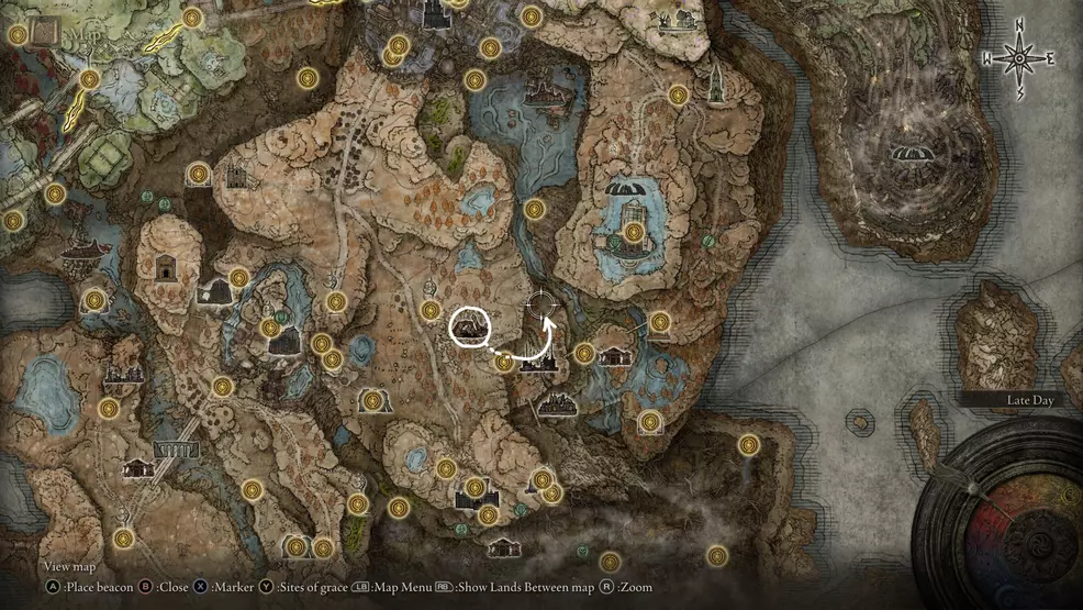 A map of Bonny Village showing how to reach it via Moorth Ruins