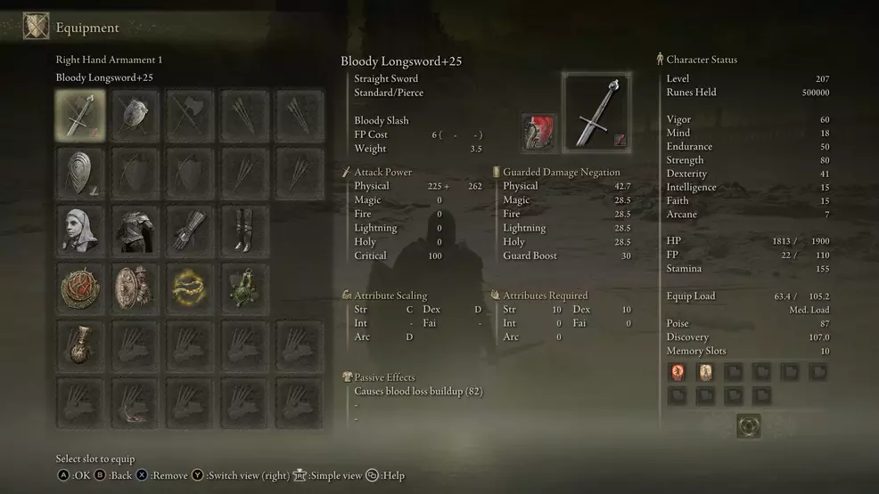 Sam's NG+ character build for the Radahn fight