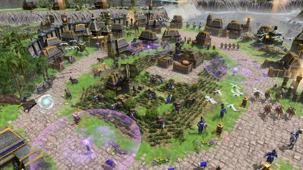 A deity's protective power over a settlement in Age of Mythology Retold