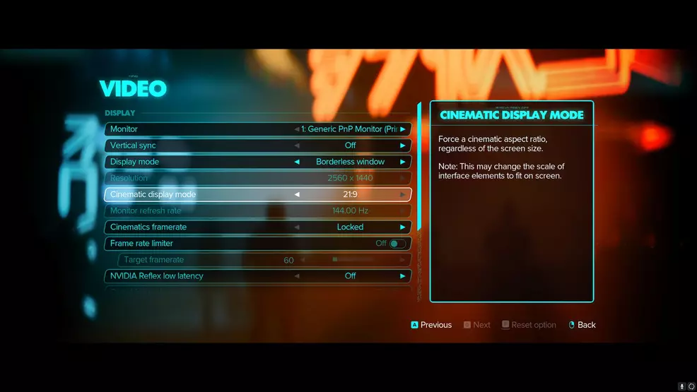 The video menu in Star Wars Outlaws